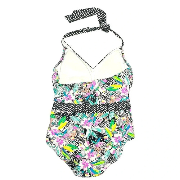 Lands End | Coastal Pool Tropical Floral Boho Halter One Piece Swimsuit Size 14 - Picture 2 of 5